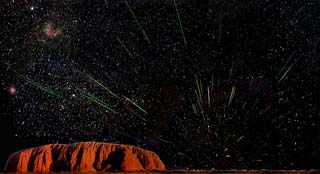 image of Leonids over Ayers Rock
courtesy of ICSTARS (www.icstars.com)